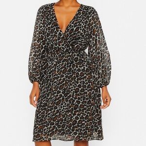 Marella Sport Dress M Trieste Animal-Print Sheer Elastic Waist Boho Party Resort